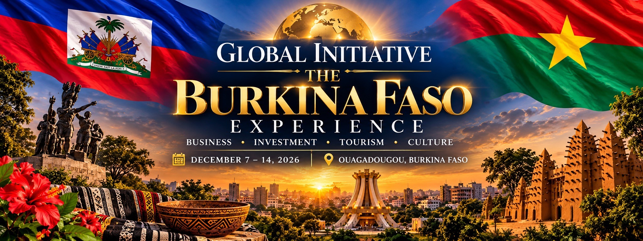Global Initiative: The Burkina Faso Experience banner with the Haiti and Burkina Faso flags
